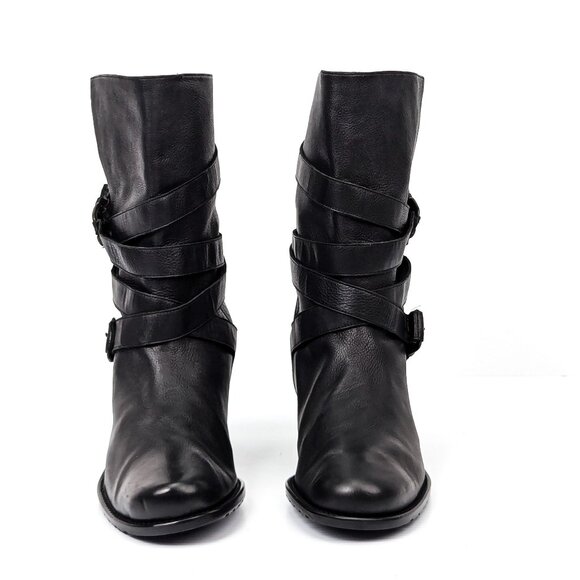 Stuart Weitzman Women Black Dallas Strap Buckle Heel Ankle Boots size 10.5 - Picture 2 of 7